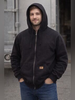 Wells Lamont Black Zip-Up Hooded Sweater